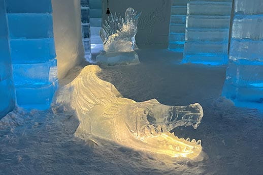 Alligator ice sculpture at the Ice Hotel, Norway
